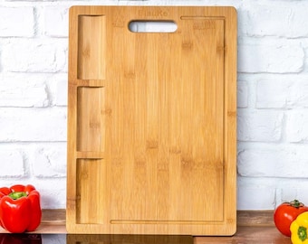 Extra Large Bamboo Cutting Board with Juice Groove & Built-in Compartments 17" x 12.5" - Wood Cutting Board, Chopping Board, Serving Tray