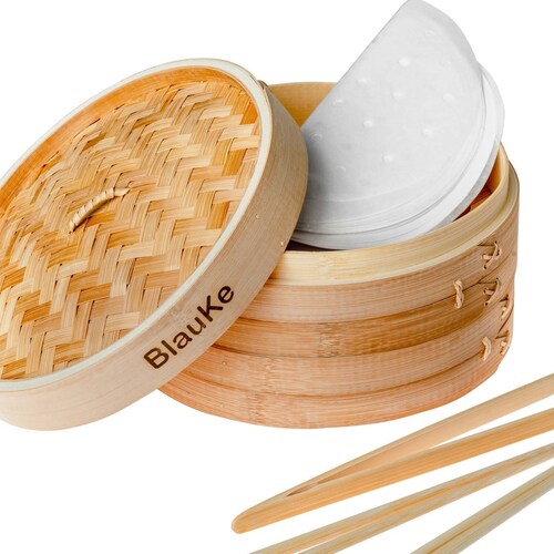 bamboo steamer over pot