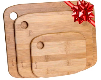 Bamboo Cutting Board Set Of 3 - Wooden Cutting Boards for Kitchen – Serving Tray Chopping Board – Anniversary Christmas Housewarming Gift