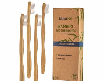 Bamboo Toothbrush Medium Bristle 4-Pack | Wooden Toothbrushes for Adults | Eco-Friendly Compostable Biodegradable Wood Toothbrush Set