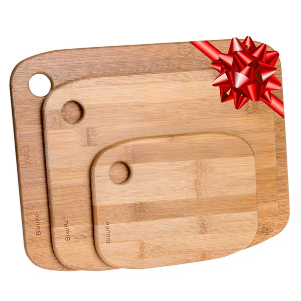 Bamboo Cutting Board Set Of 3 - Wooden Cutting Boards for Kitchen – Serving Tray Chopping Board – Anniversary Christmas Housewarming Gift