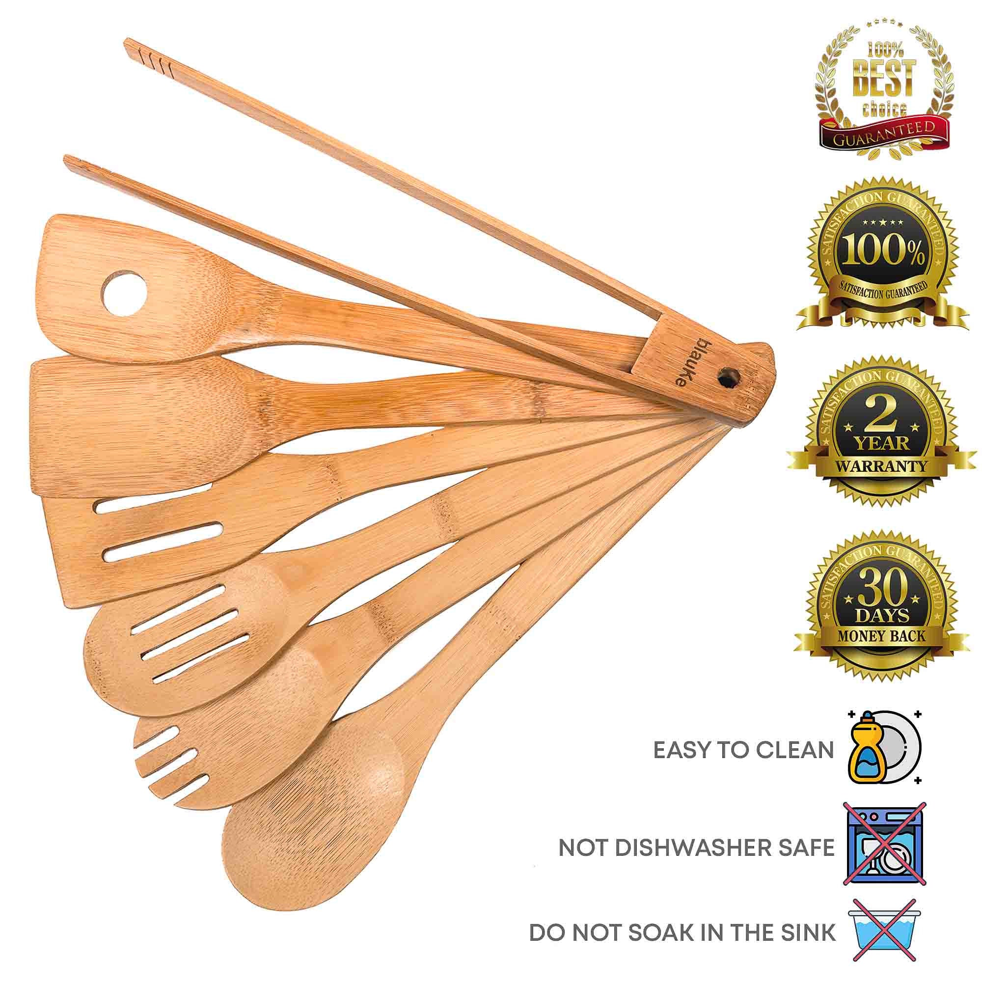 Wooden Spoons For Cooking 7-Pack - Bamboo Kitchen Utensils Set for