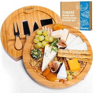 Swiveling Bamboo Cheese Board and Knife Set: 10" Charcuterie Serving Tray