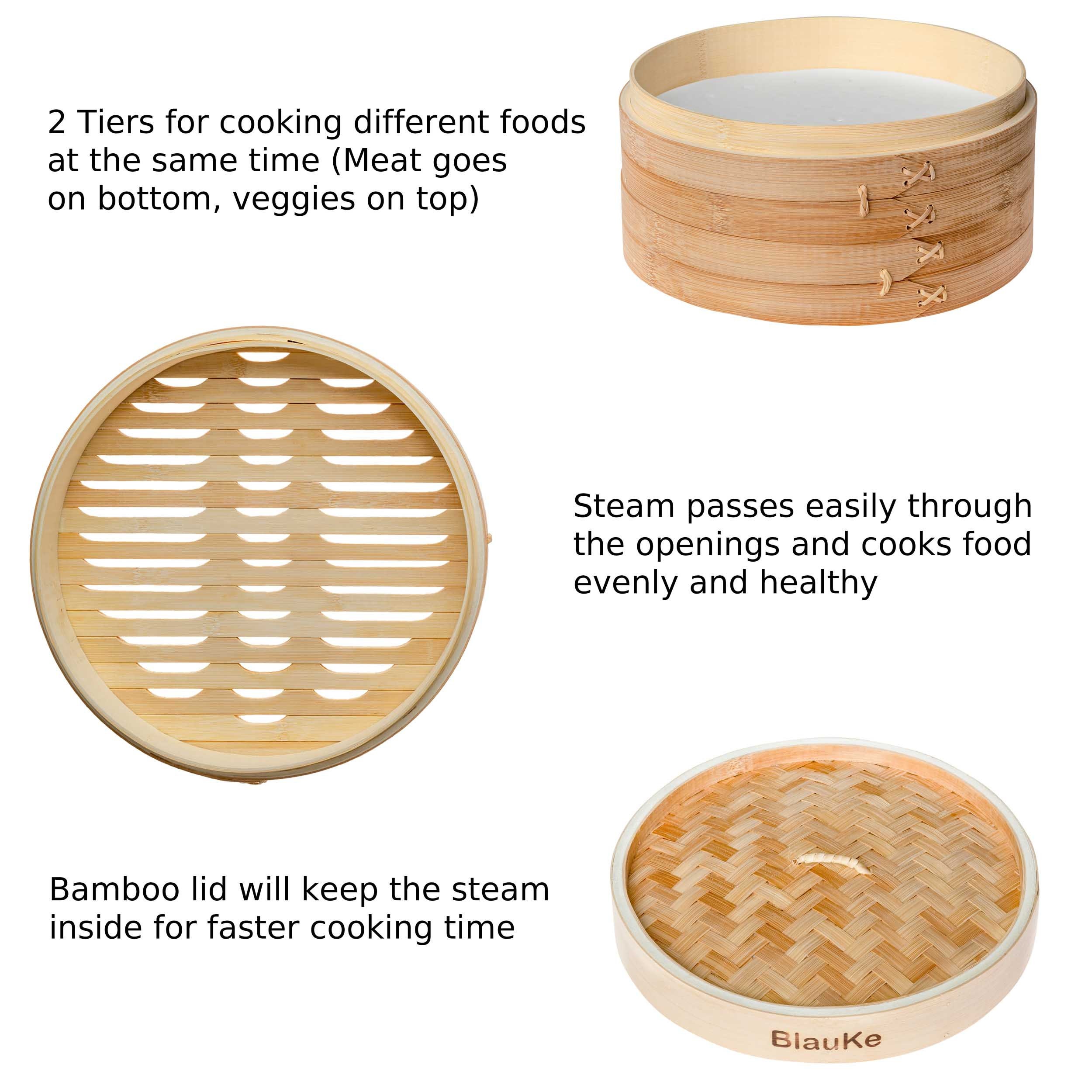 Bamboo Steamer Basket 10 Inch with 2 Pairs Chopsticks, Tongs and 50 Paper  Liners, 1 set - Kroger