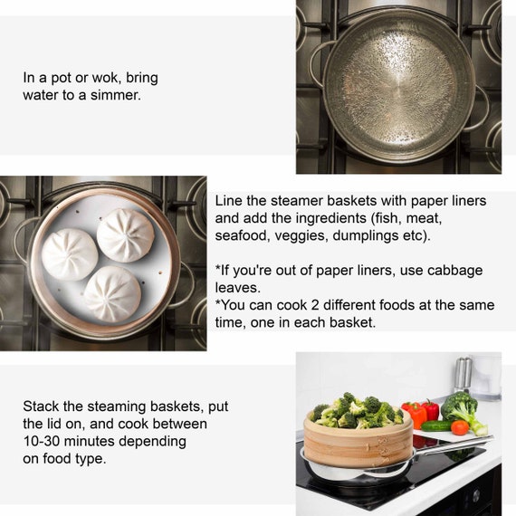KITCHEN & CO 10-inch Dumpling Bamboo Steamer- Complete Set Of 2 Tier Bamboo Steamer Basket 2 Chopsticks 1 Rolling Pin Ceramic Dish More Bringing Tradition To Your Table One Steamed Dish At A Time