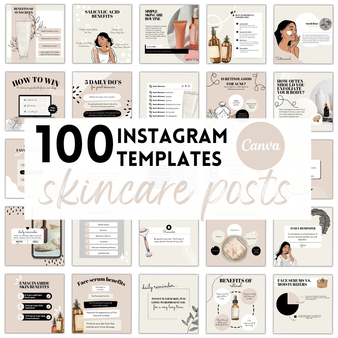 100 Esthetician & Skincare Instagram Templates Canva Template Beauty ...