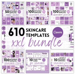 610 Skincare Bundle | Purple Instagram Templates | Esthetician Canva Posts | IG Feed Engagement | Skincare Branding | Feminine Instagram