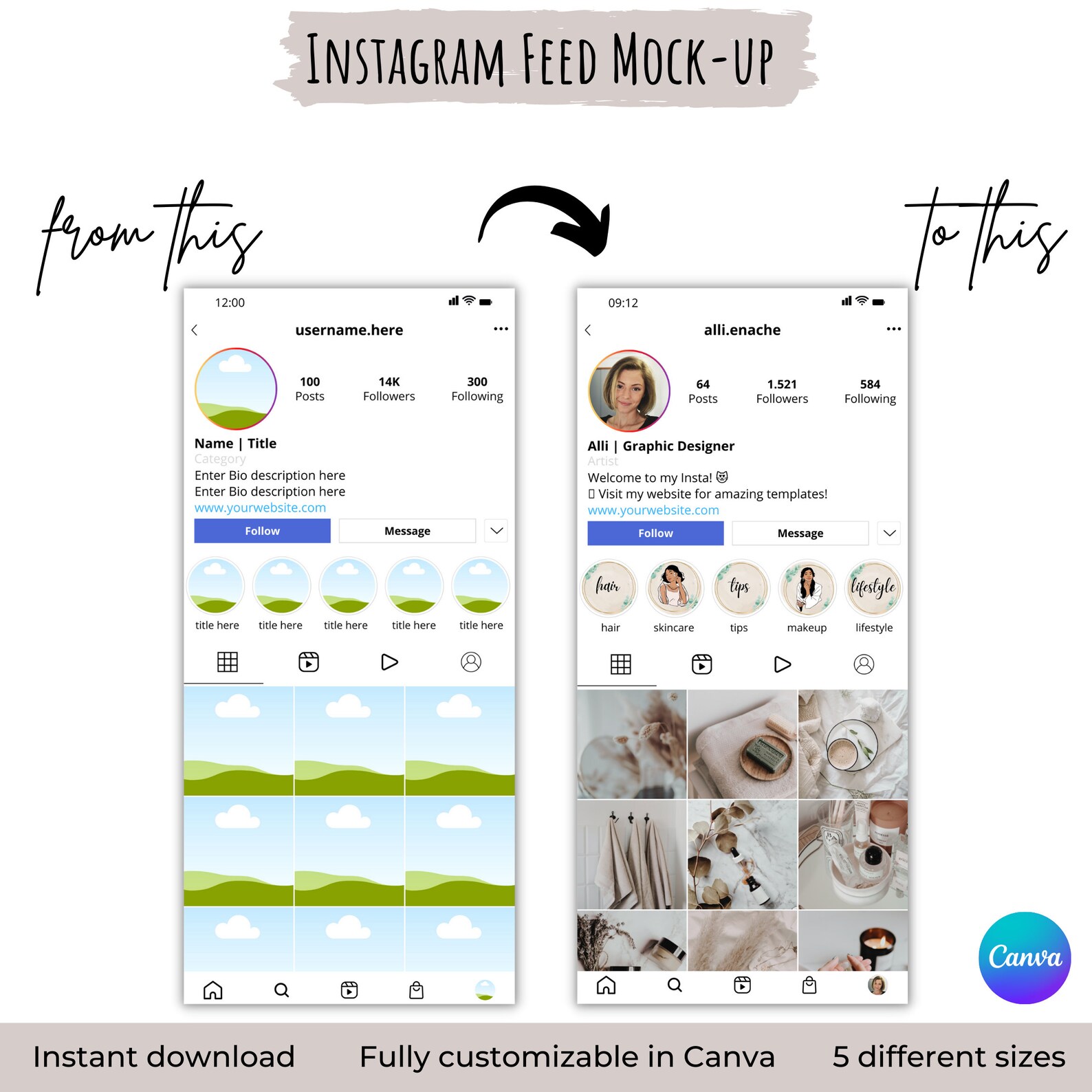 Instagram Mock up In Canva Customizable Template Feed Etsy
