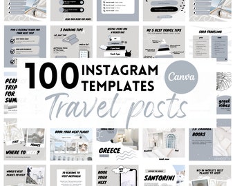 Instagram Templates | Travel Posts for Influencers, Bloggers and Agencies | Instagram Canva Templates | Travel Agent Feed | Gray and White