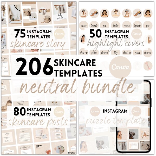 200+ Instagram Bundle | Skincare Templates | Engagement Posts | Esthetician Templates | Instagram Branding | Instagram Template Canva