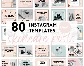 80 Instagram Posts for Skincare made in Canva | Esthetician Instagram Templates | Social Media Posts | Small Business | Instagram Engagement