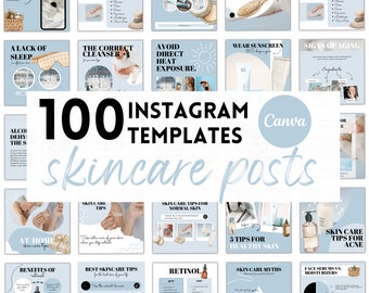 100 Blue Esthetician & Skincare Instagram Templates | Canva Template | Beauty posts | Social Media | IGFeed Engagement | Skincare Branding