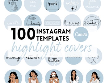 100 Blue Esthetician Highlight Covers | Skincare Icons | Instagram Template | Canva Templates | IG Story Highlights | Beauty Icons Skincare