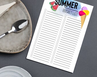 Elenco dei desideri estivi stampabile/lista di controllo delle cose da fare per i bambini, poster per ragazze, divertenti attività estive, cartello da parete, foglio per agenda familiare