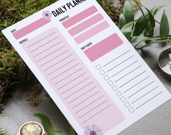 Agenda giornaliera stampabile / Lista di controllo rosa carino da fare / Inserti giornalieri A4 Una pagina / Agenda giornaliera senza data