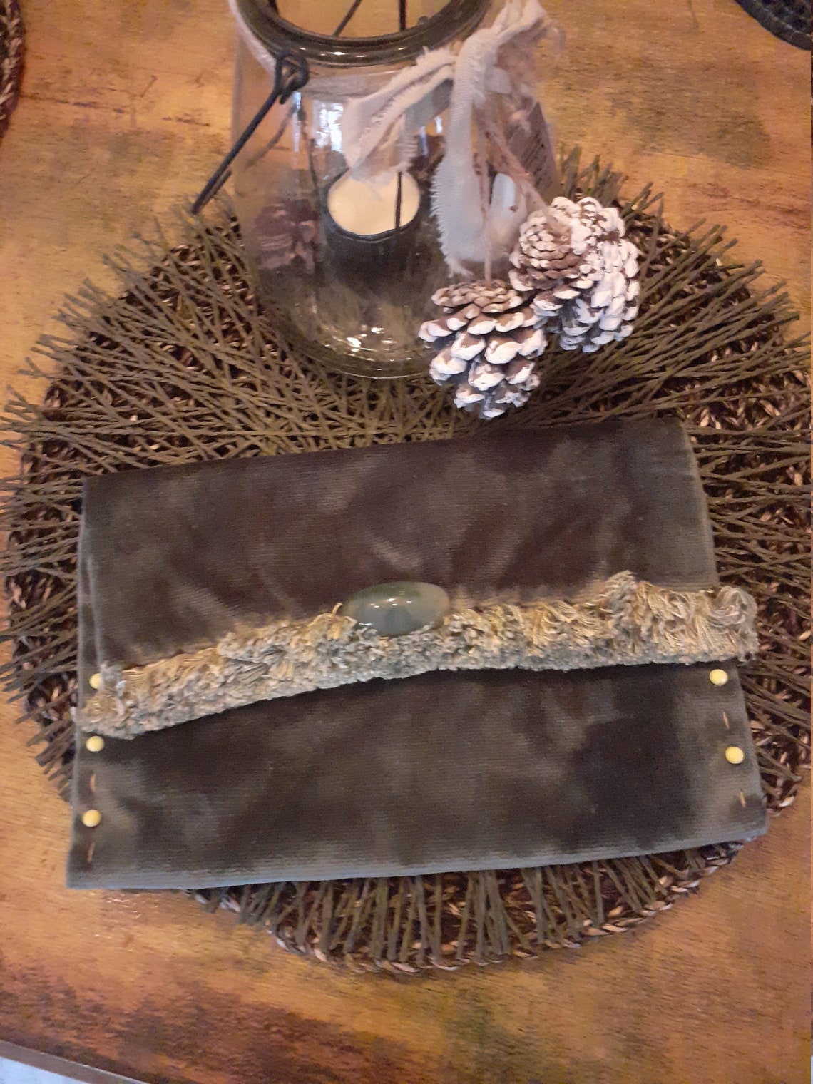 green velvet clutch bag