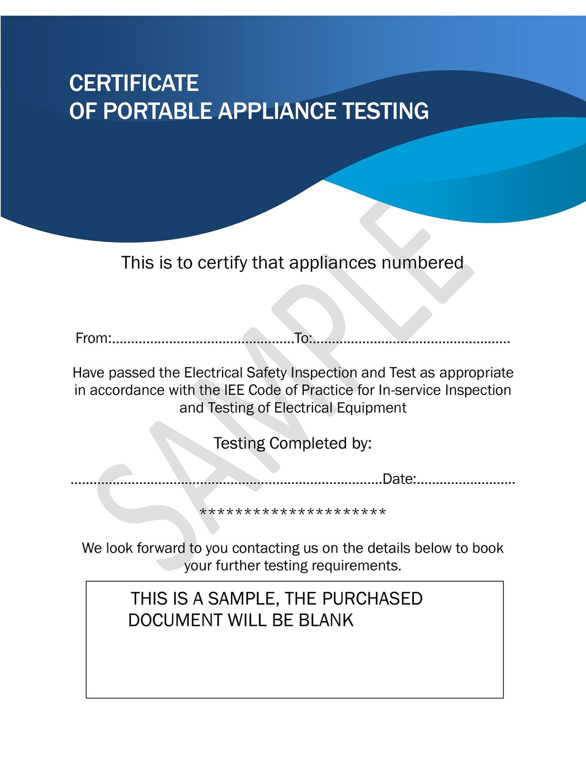 PAT Testing Certificate Etsy UK