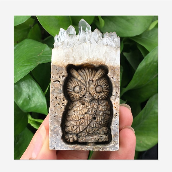 1PC Natural Quartz Crystal Cluster Owl,Crystal Carving,Quartz Crystal Owl,Home Decoration,Reiki Healing,Crystal animal,Crystal Gifts 55g+