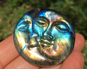 1PC Natural Labradorite Sun Moon,Quartz Crystal Sun moon,Quartz Crystal Sculpture,Home Decoration,Crystal Collection,Reiki Heal,Crystal Gift