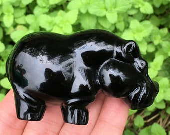 1pc Natural Obsidian Hippopotamus,Quartz Hippopotamus,Crystal Carving,Reiki Heal,Quartz Animals,Home Decoration,Mineral Samples,Crystal Gift