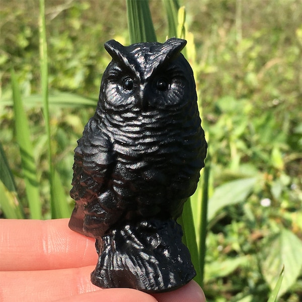 1PC Hand Engraving Natural Obsidian Owl,Crystal Carving,Reiki Healing,Quartz Crystal Owl,Home Decoration,Crystal animal,Crystal Gifts 60g+