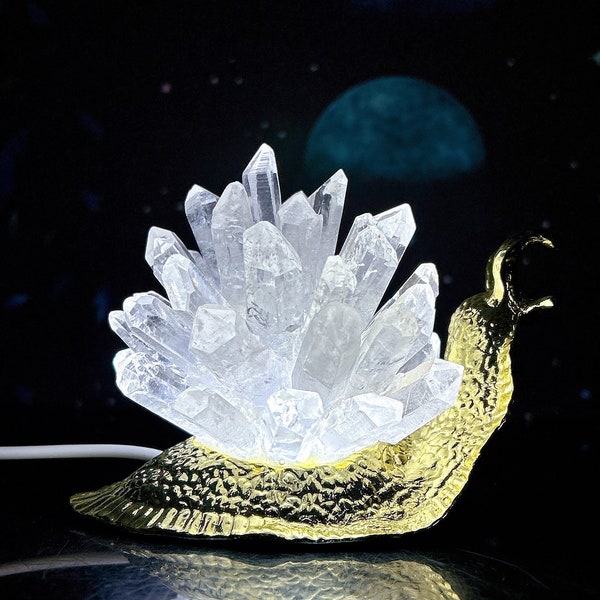 Clear Quartz Cluster Snails Lamp,Crystal Night Light,Home Decoration,Reiki Heal,Energy Crystal,Flurescent lamp（USBport）Crystal Gifts