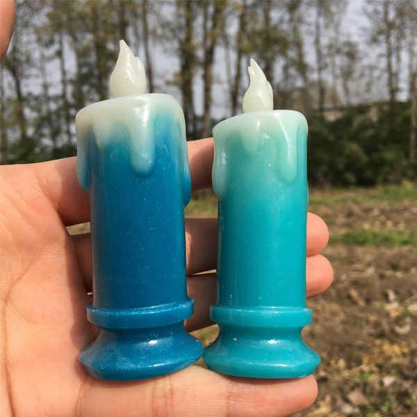 1PC Hand Carved blue Luminous Stone Candle,Mineral Specimen,blue Luminous Stone Candle,Home Decoration,Reiki Healing,Crystal Gifts 90g+