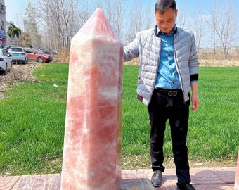 862LB Natural Rose Quartz Obelisk,Quartz Wand Piont,Home Decoration,Crystal Tower,Mineral specimen,Reiki Heal,Ethically Sourced,Crystal Gift