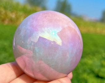 60mm+ Titanium Rose quartz Ball,Crystal Sphere,Home Decoration,Divination Sphere,Energy crystals,Reiki Heal,Mineral Samples,Crystal Gift 1PC