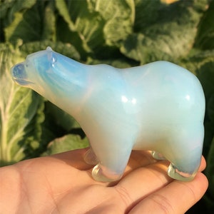 1PC Hand Carved Opalite polar bear,Quartz Crystal polar bear,Crystal Sculpture,Mineral Specimen,Home Decoration,Reiki Healing,Crystal Gifts