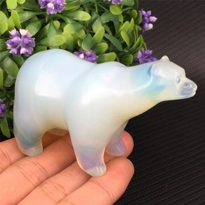 Hand Carved Opalite polar bear,Quartz Crystal polar bear,Crystal Sculpture,Mineral Specimen,Home Decoration,Reiki Healing,Crystal Gifts 1PC