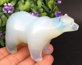 Hand Carved Opalite polar bear,Quartz Crystal polar bear,Crystal Sculpture,Mineral Specimen,Home Decoration,Reiki Healing,Crystal Gifts 1PC