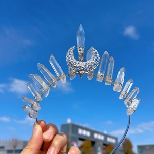 Natural Clear Quartz Moon/wing Crystal Crown,Bridal Tiara, Crystal Tiara,Witchcraft Crown,Reiki Healing,Crystal Gifts