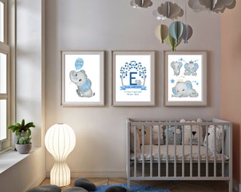 Printable Blue Elephant Baby Boy Print | Watercolor Nursery Art | Baby Boy Wall Art | Nursery Wall Art | Nursery Wall Hanging