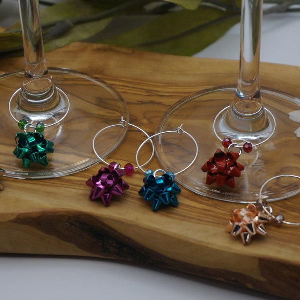 Christmas Bow themed wine glass charms | Handmade | glass beads |