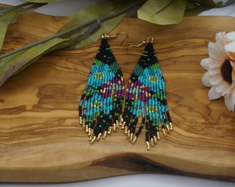 Flower Fringe Glass Earrings | Miyuki Glass | Statement Piece | long earring | handmade | Hypoallergenic | light weight |