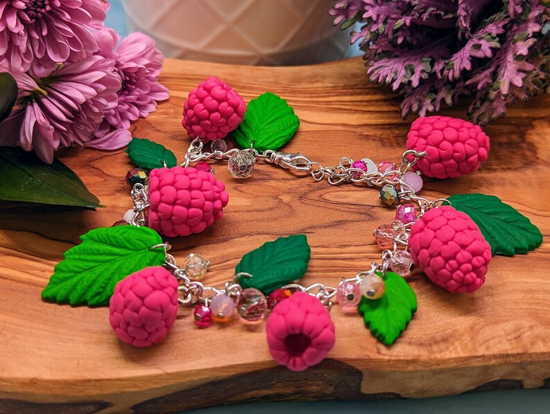 Raspberry Bracelet Color Options Raspberries Berry Jewelry Handmade