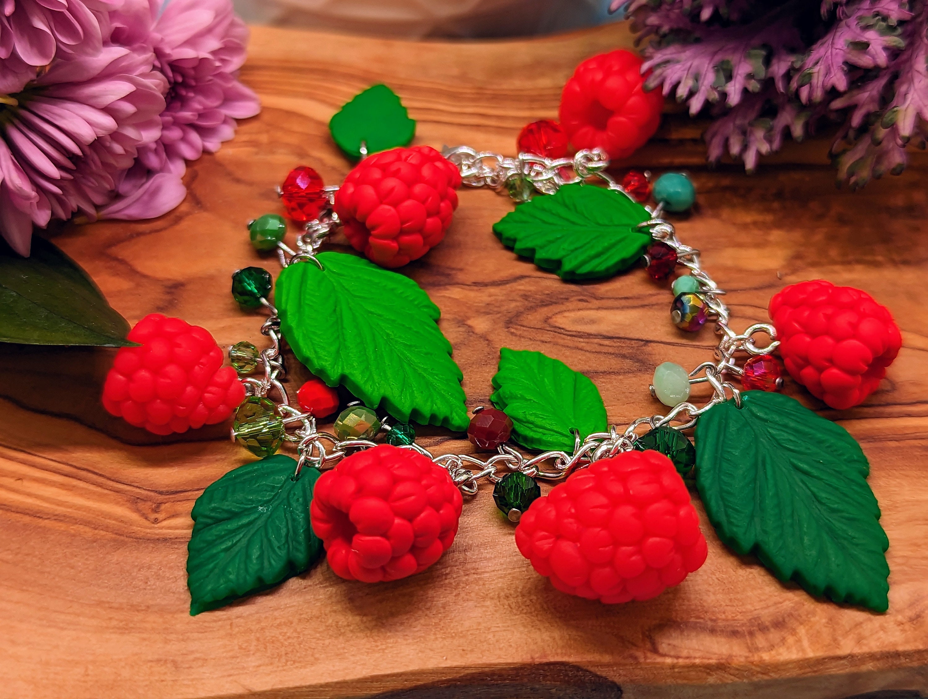 Raspberry Bracelet Color Options Raspberries Berry Jewelry Handmade