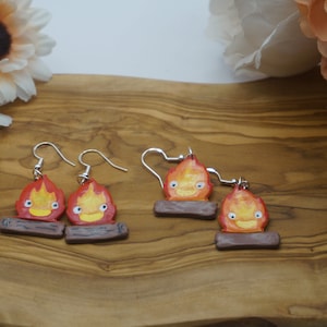 Ghibli Inspired Earrings | Calcifer | Howls Moving Castle  | Movement earrings |handmade | polymer clay | Hypoallergenic |