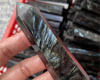 2pc Natural Arfvedsonite Quartz Crystal Obelisk,Quartz Wand Point,Crystal Tower,Home Decoration,Crystal Mineral Specimen,Crystal Heal,Gifts