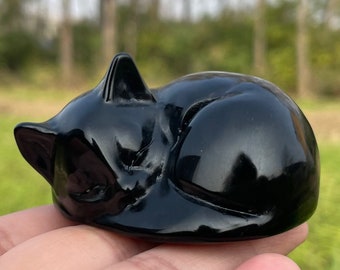 Natural obsidian Cat,Crystal carving cat,Hand Carved,Home Decoration,Crystal Collection,Crystal Heal,Gifts,Reiki healing