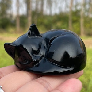 天然黒曜石猫、クリスタル彫刻猫、手彫り、ホームデコレーション、クリスタルコレクション、クリスタルヒーリング、ギフト、レイキヒーリング