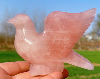 370g+ Natural Rose Quartz Dove,Hand Carved,Quartz Crystal Peace Dove,Home Decoration,Reiki Healing,Crystal Gifts 1PC