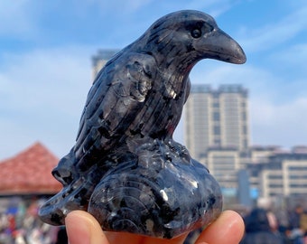 4.5" Natural larvikite Crow,Hand Carved,Bird Carved,Crystal Healing,Crystal Animal,Home Decoration,Reiki Healing,Crystal Gifts,Valentine