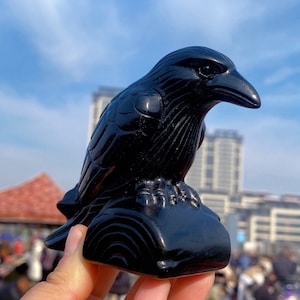 1PC Natürliche Obsidian Krähe, handgeschnitzt, Vogel geschnitzt, Kristallheilung, Kristalltier, Dekoration, Reiki Heilung, Kristallgeschenke, Valentinstag