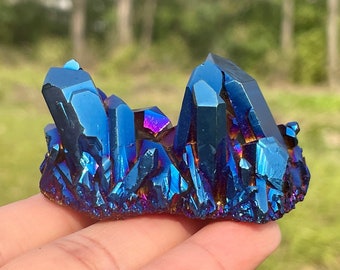 1pc Natural Blue Titanium Cluster,Quartz Crystal VUG,Crystal Point,Mineral Specimen,Home Decoration,Crystal Heal,Reiki Heal,Crystal Gift