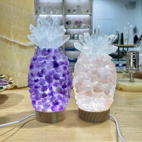 2.2LB Natural Crystal Pineapple Lamp,Crystal creative ornaments,Home Decoration,Hand Carved,Crystal Healing,Exquisite night light