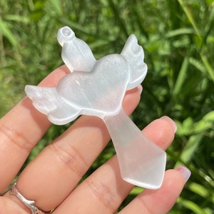 Natural Selenite Heart Wings Cross Sword Pendant,Hand Carved,Crystal Collection,Crystal Gift,crystal Healing,Home Decoration