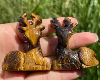 Natural Tiger Eye Sika Deer,Hand Carved,Crystal Heal,Animal Carved,Home Decoration,Reiki Healing,Crystal Gifts