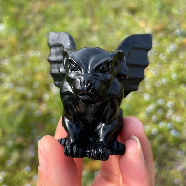 Natural Obsidian Gargoyle,Gargoyle Statue,Crystal Energy,Crystal Healing,Home Decoration,Crystal Gifts